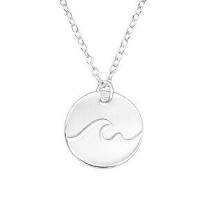 Wave-Engraved 925 Sterling Silver Pendant Necklace Beach Vacation Nature